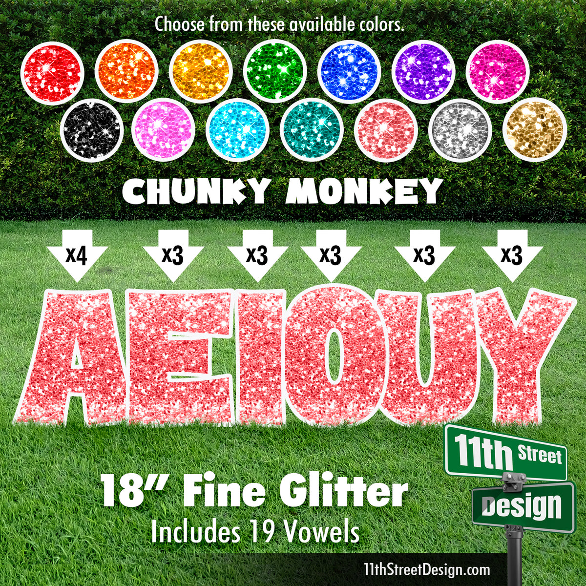 Fine Glitter 18&quot; Chunky Monkey Yard Card Set Includes 19 Vowels