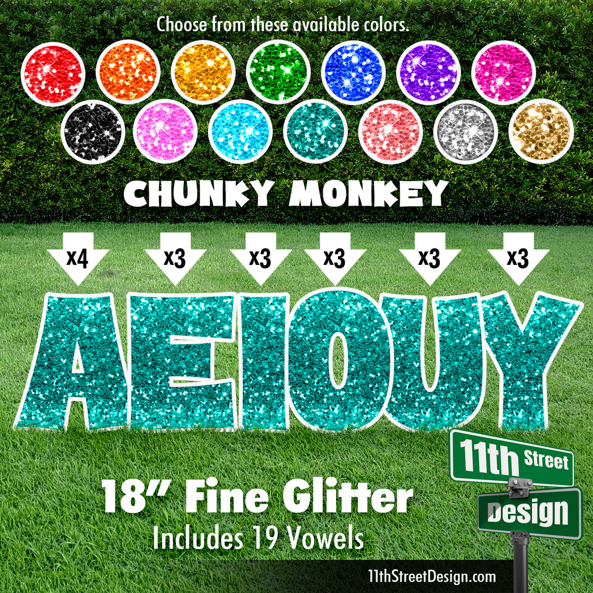 Fine Glitter 18&quot; Chunky Monkey Yard Card Set Includes 19 Vowels