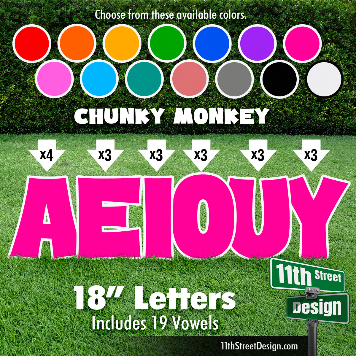 Solid Color 18&quot; Chunky Monkey Yard Card Set Includes 19 Vowels