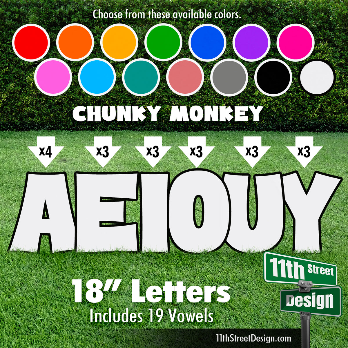 Solid Color 18&quot; Chunky Monkey Yard Card Set Includes 19 Vowels