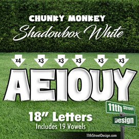 Shadowbox White 18&quot; Chunky Monkey Yard Card Set Includes 19 Vowels