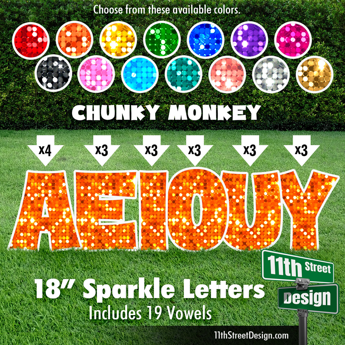 Sparkle 18&quot; Chunky Monkey Yard Card Set Includes 19 Vowels