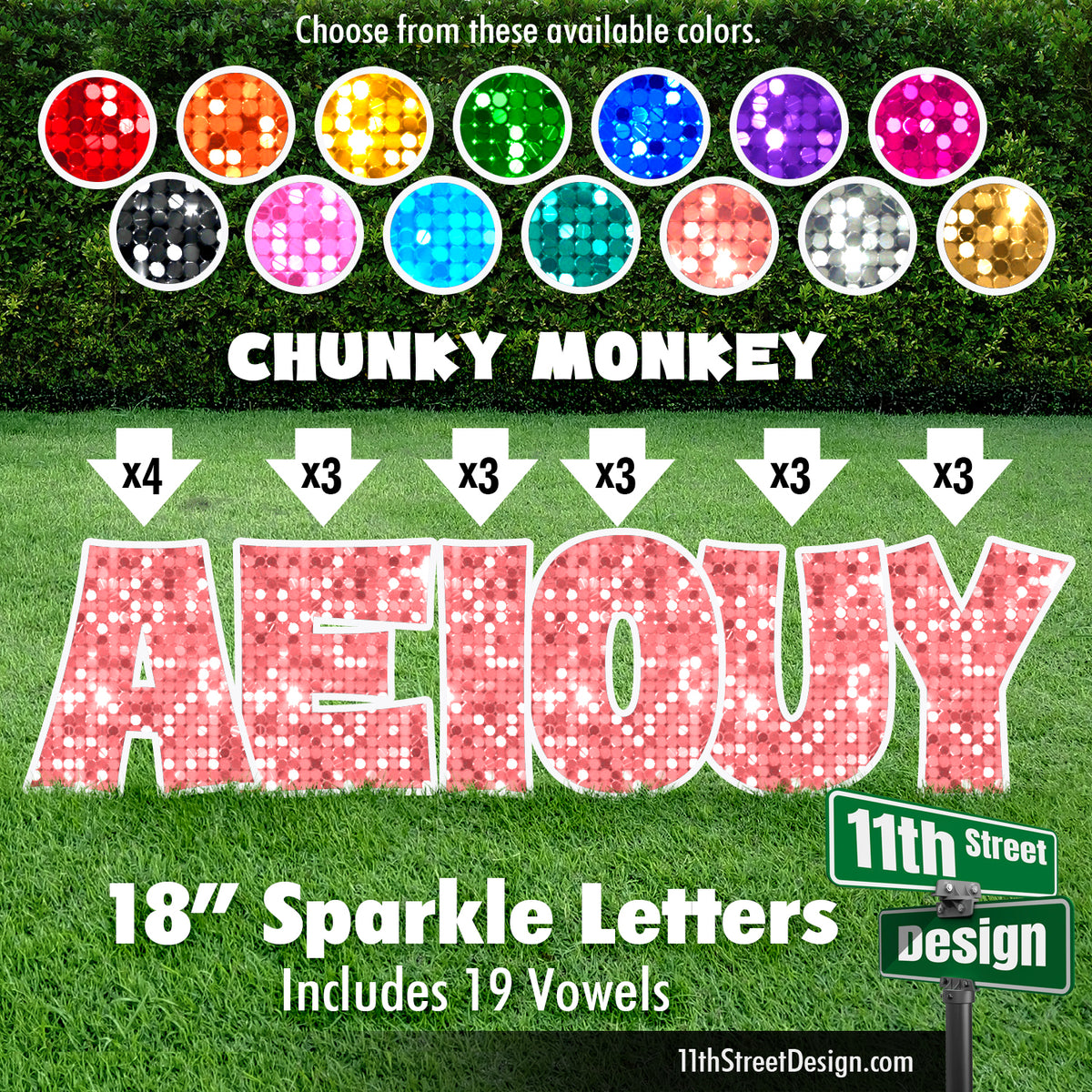 Sparkle 18&quot; Chunky Monkey Yard Card Set Includes 19 Vowels