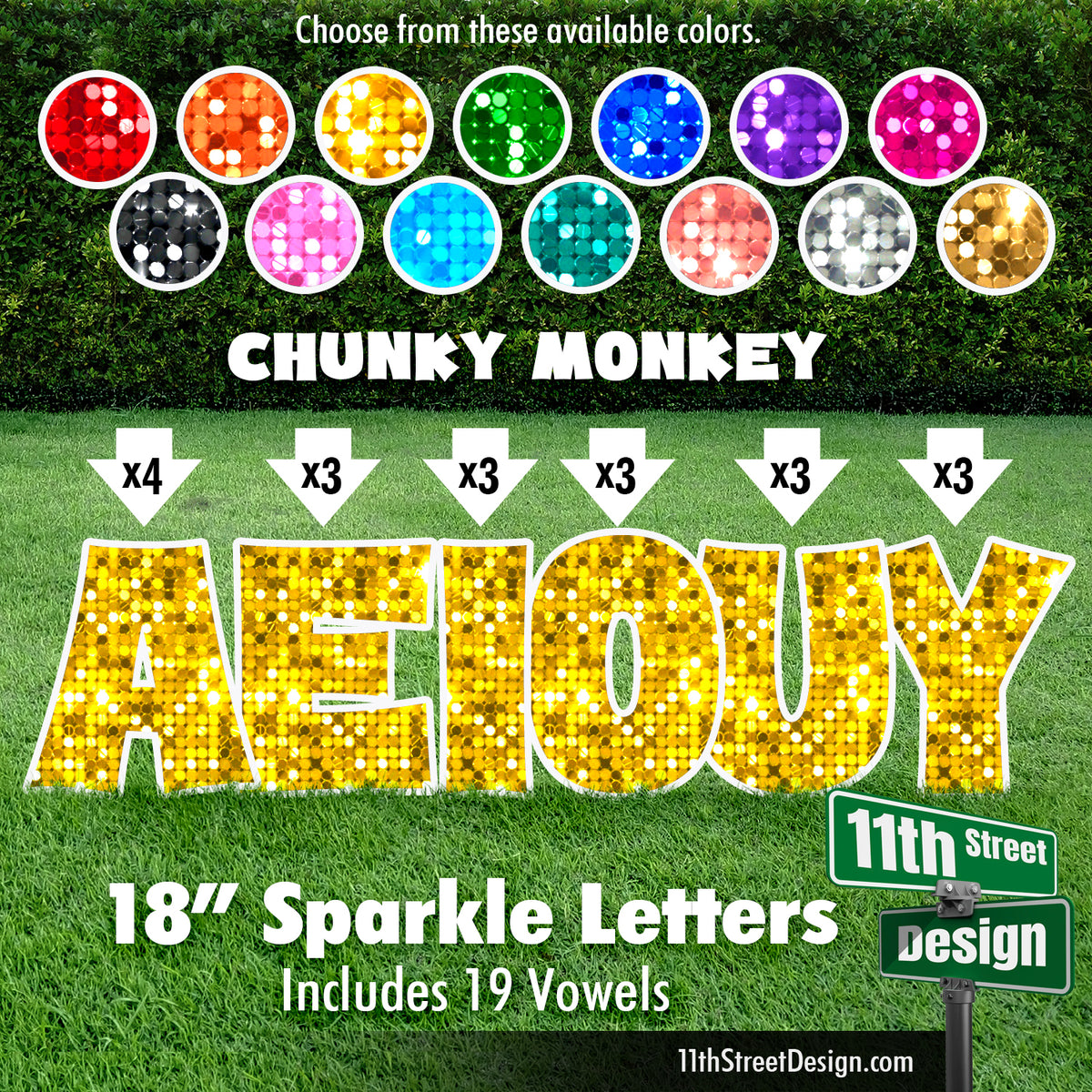 Sparkle 18&quot; Chunky Monkey Yard Card Set Includes 19 Vowels