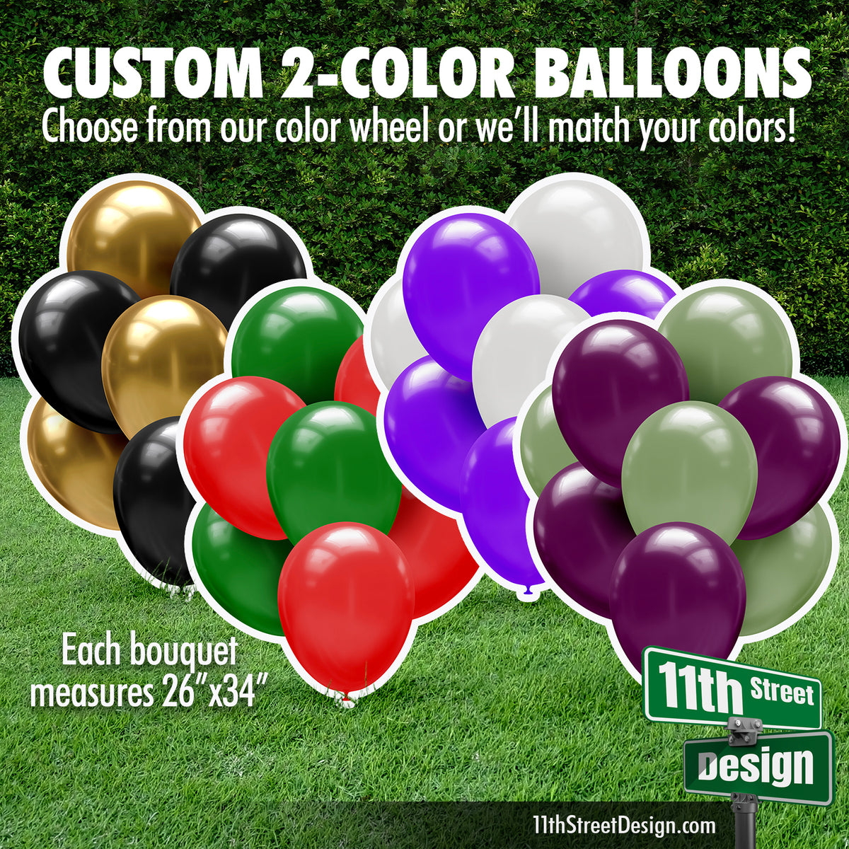Custom 2-Color Balloon Bouquet Set No Ribbons (choose your colors)