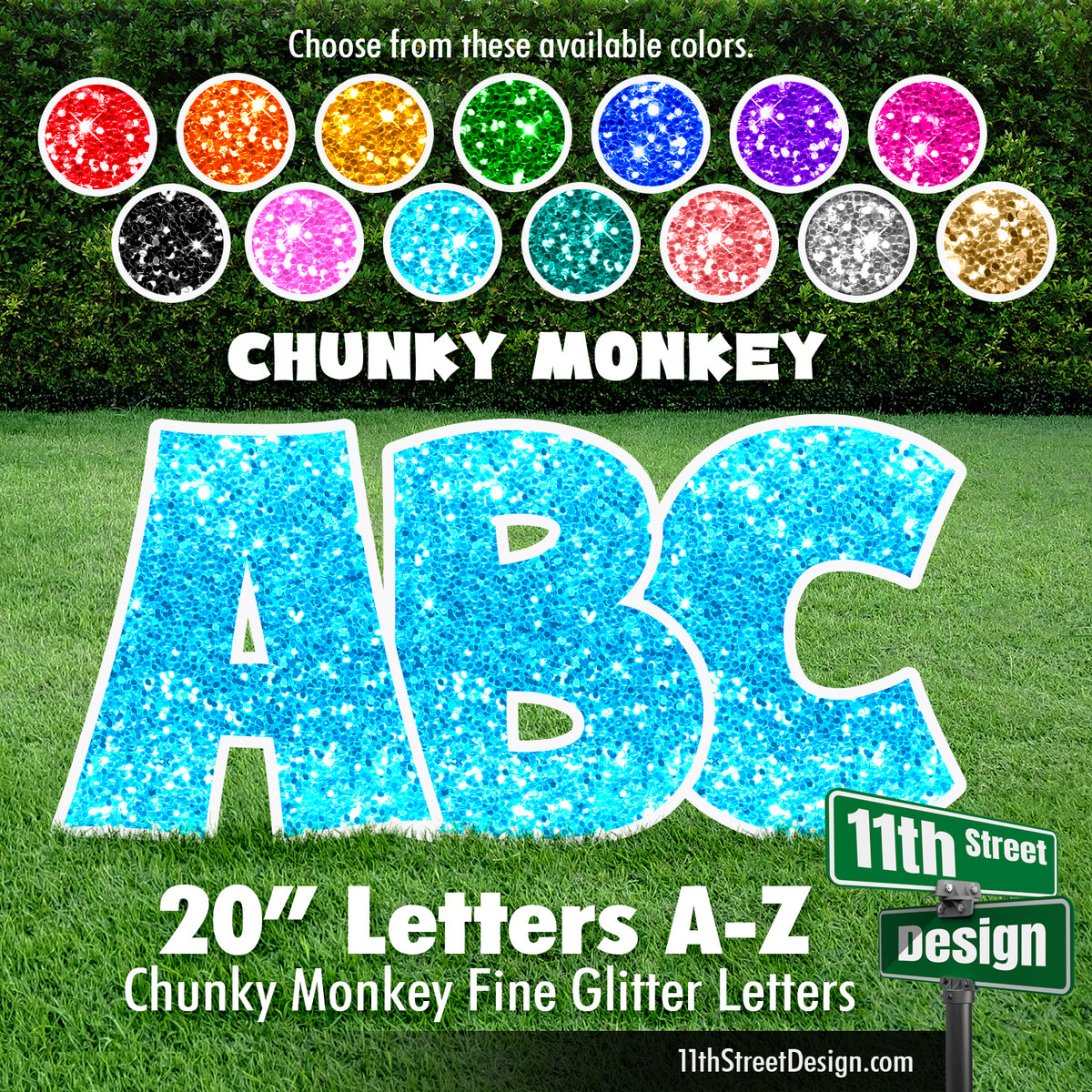 Fine Glitter 20&quot; Chunky Monkey 26 Letter Alphabet Yard Card Set Includes Letters A-Z