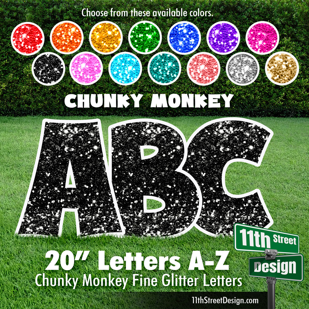 Fine Glitter 20&quot; Chunky Monkey 26 Letter Alphabet Yard Card Set Includes Letters A-Z