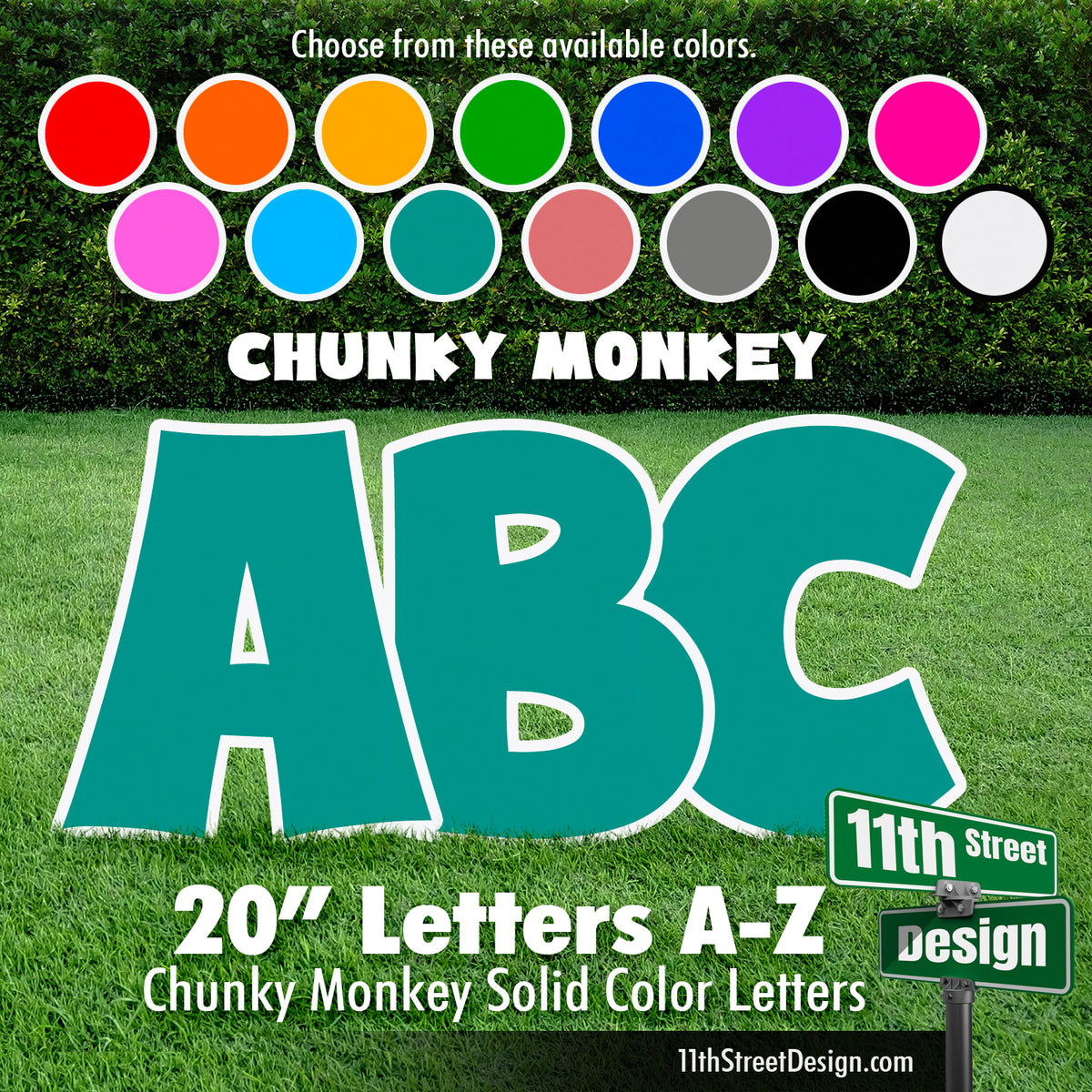 Solid Color 20&quot; Chunky Monkey 26 Letter Alphabet Yard Card Set Includes Letters A-Z