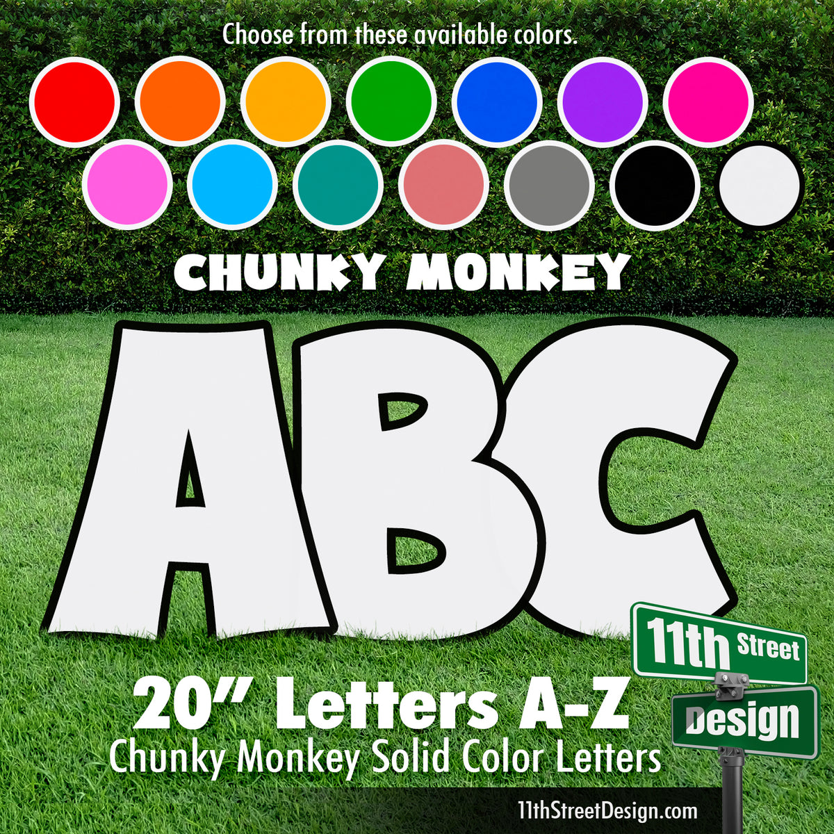 Solid Color 20&quot; Chunky Monkey 26 Letter Alphabet Yard Card Set Includes Letters A-Z