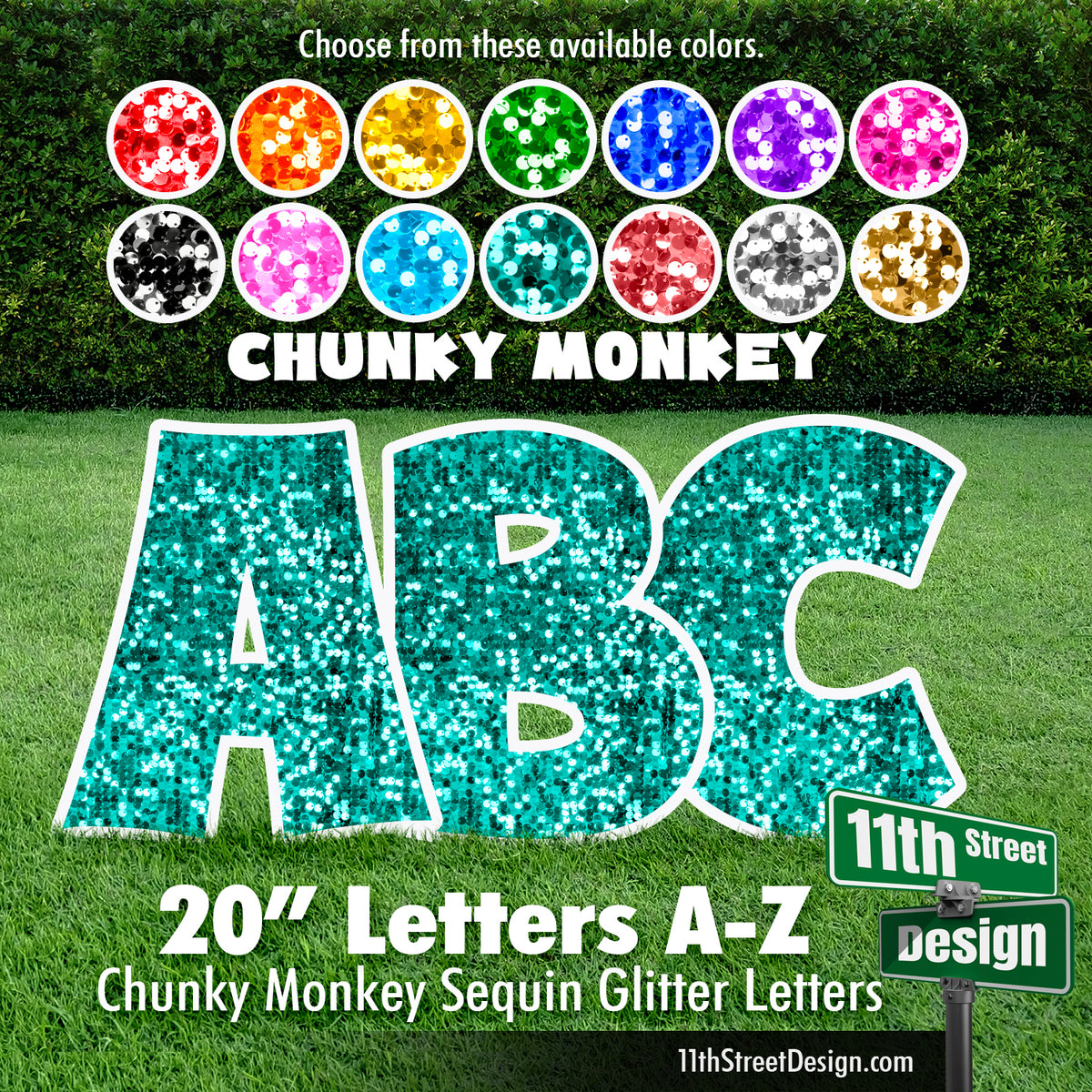 Sequin Glitter 20&quot; Chunky Monkey 26 Letter Alphabet Yard Card Set Includes Letters A-Z