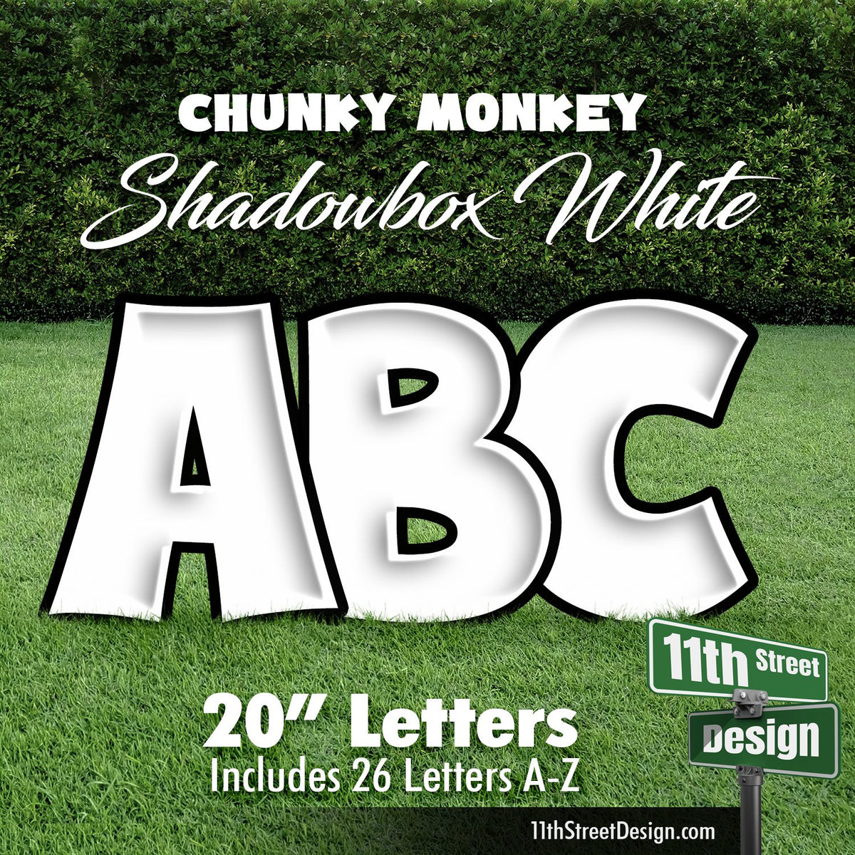 Shadowbox White 20&quot; Chunky Monkey 26 Letter Alphabet Yard Card Set Includes Letters A-Z