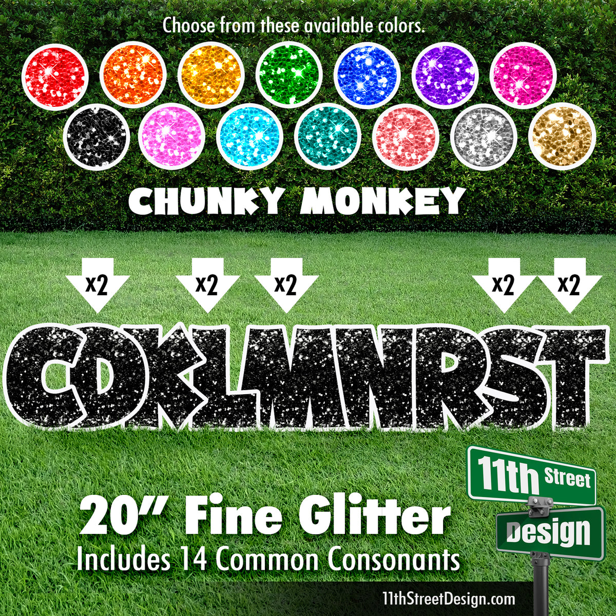 Fine Glitter 20&quot; Chunky Monkey Yard Card Set Includes 14 Common Consonants