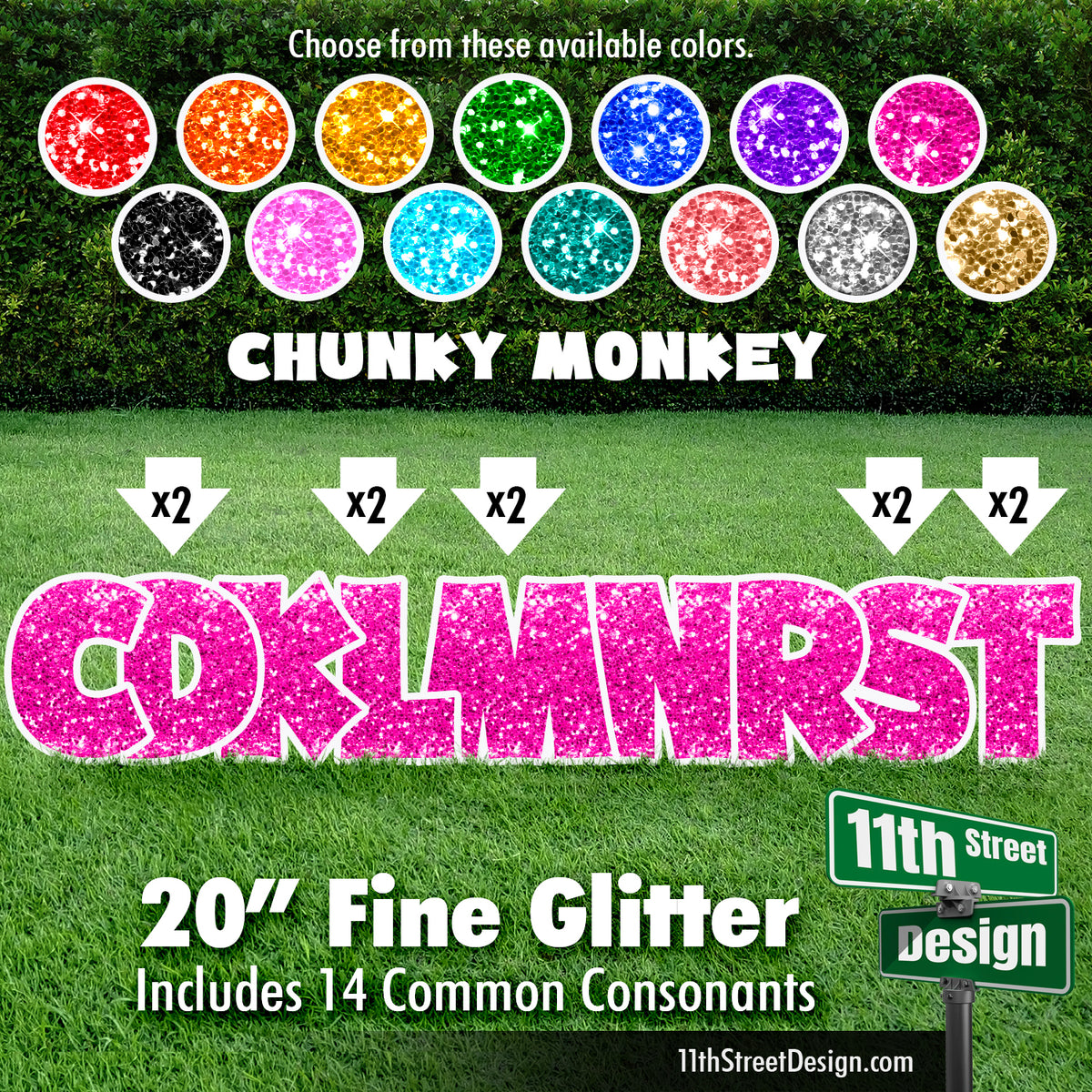 Fine Glitter 20&quot; Chunky Monkey Yard Card Set Includes 14 Common Consonants