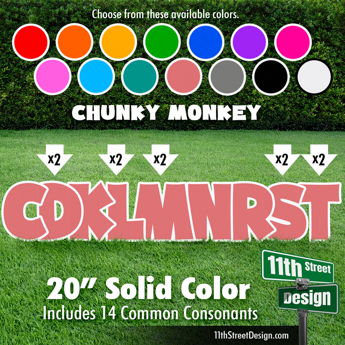 Solid Color 20&quot; Chunky Monkey Yard Card Set Includes 14 Common Consonants