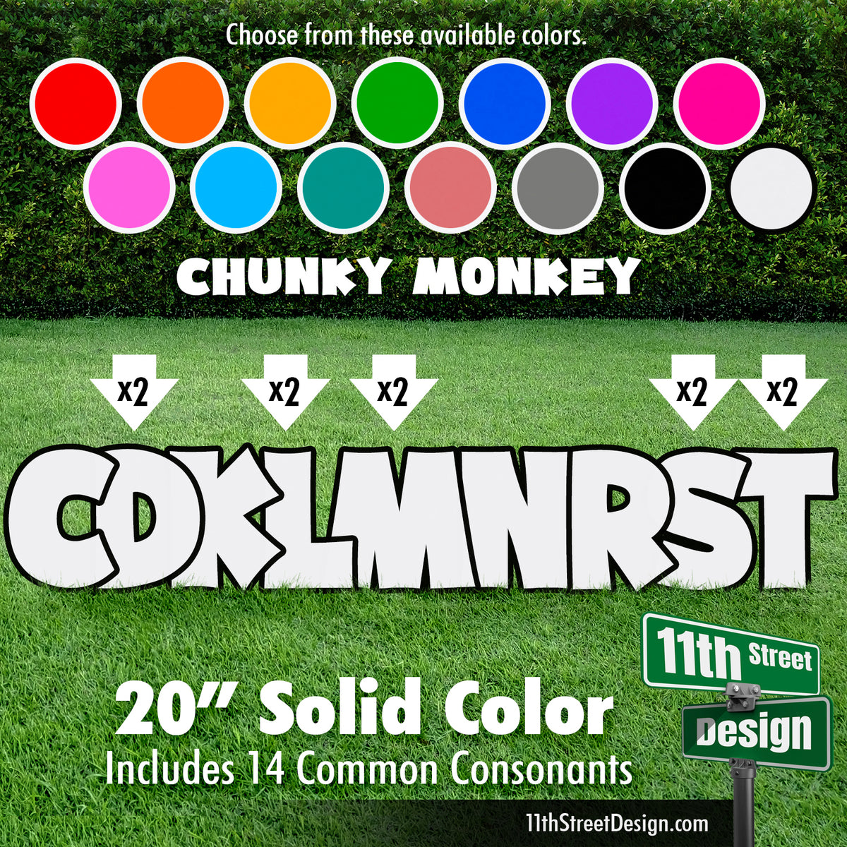 Solid Color 20&quot; Chunky Monkey Yard Card Set Includes 14 Common Consonants