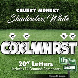 Shadowbox White 20&quot; Chunky Monkey Yard Card Set Includes 14 Common Consonants