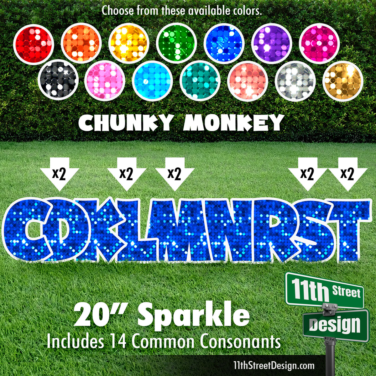 Sparkle 20&quot; Chunky Monkey Yard Card Set Includes 14 Common Consonants