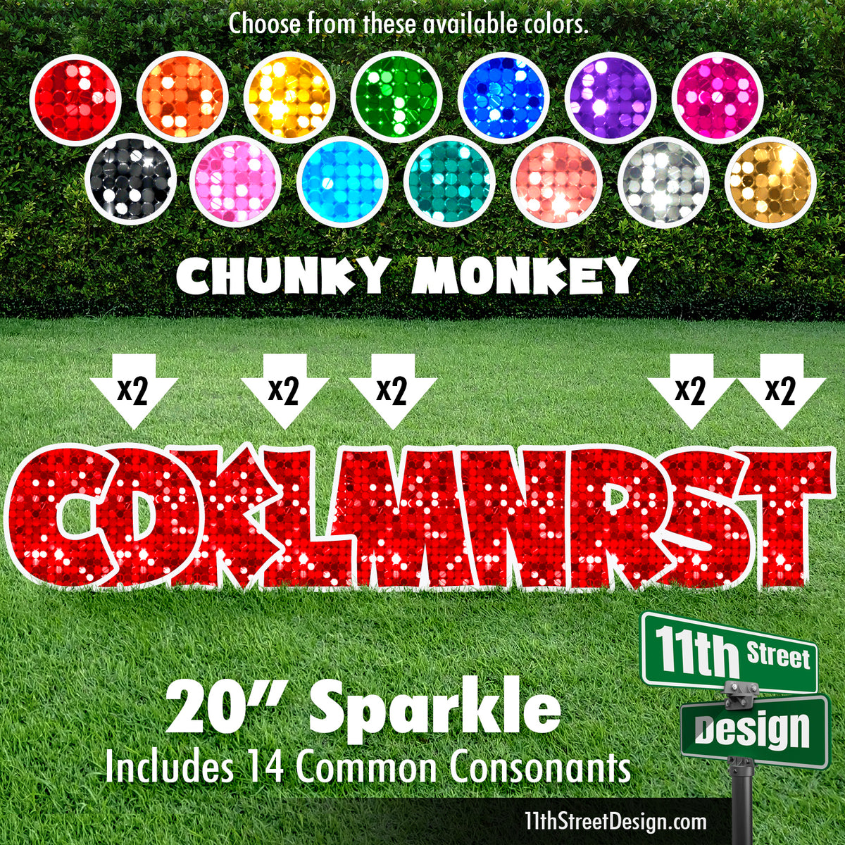 Sparkle 20&quot; Chunky Monkey Yard Card Set Includes 14 Common Consonants