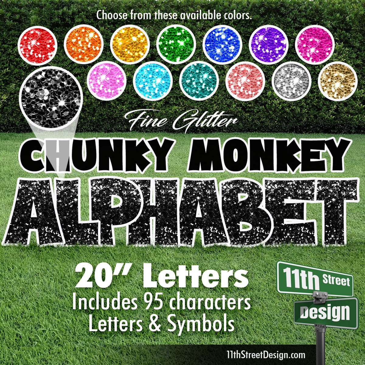 Fine Glitter 20&quot; Chunky Monkey Full Alphabet Yard Card Set Includes Letters &amp; Symbols