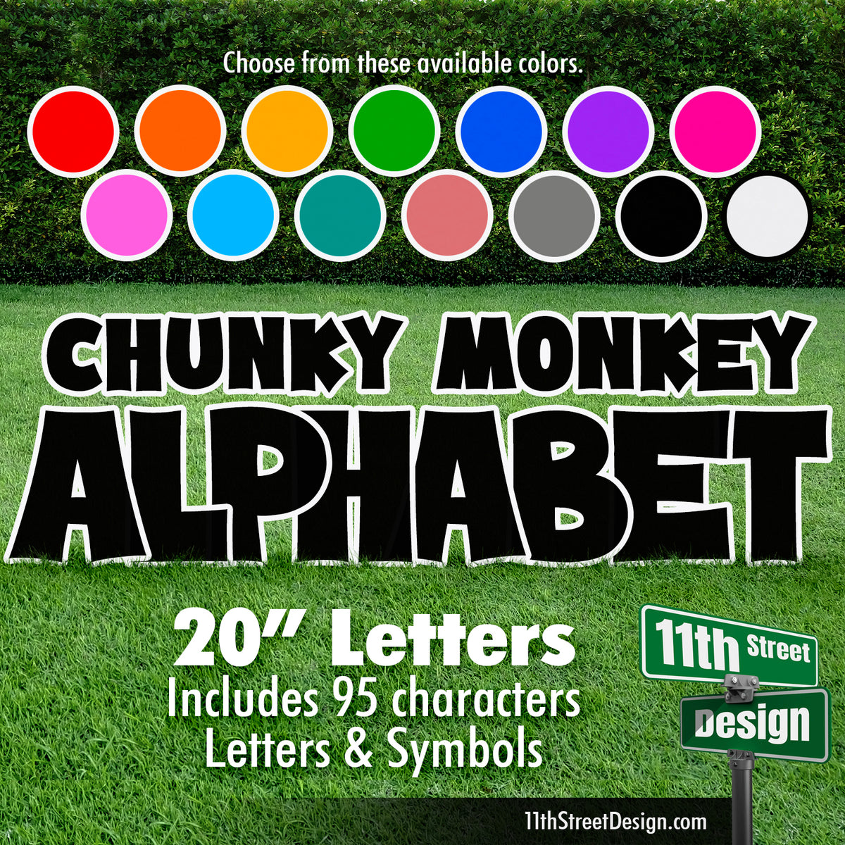 Solid Color 20&quot; Chunky Monkey Full Alphabet Yard Card Set Includes Letters &amp; Symbols