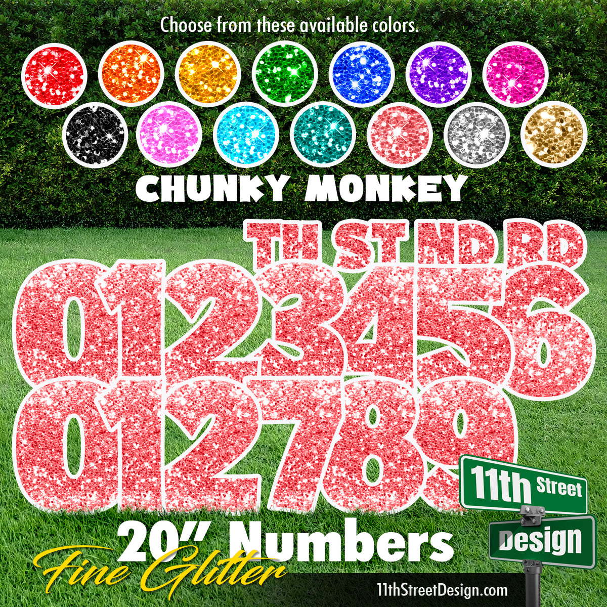 Fine Glitter 20&quot; Chunky Monkey Numbers Yard Card Set