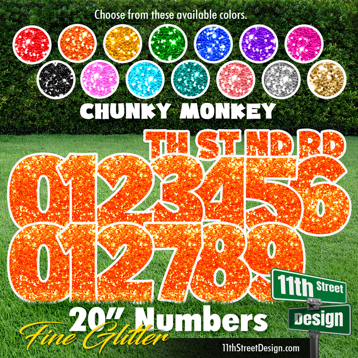 Fine Glitter 20&quot; Chunky Monkey Numbers Yard Card Set