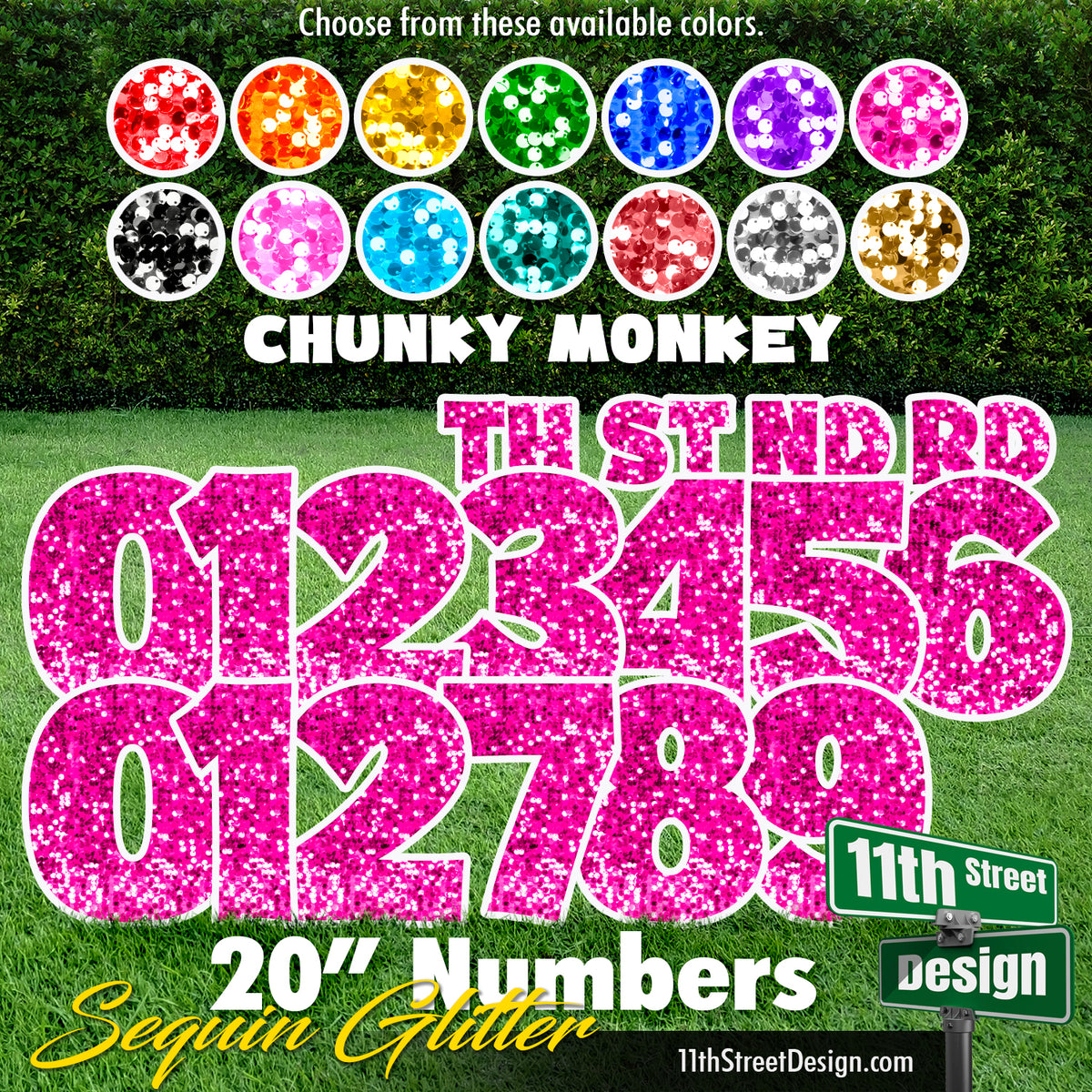 Sequin Glitter 20&quot; Chunky Monkey Numbers Yard Card Set