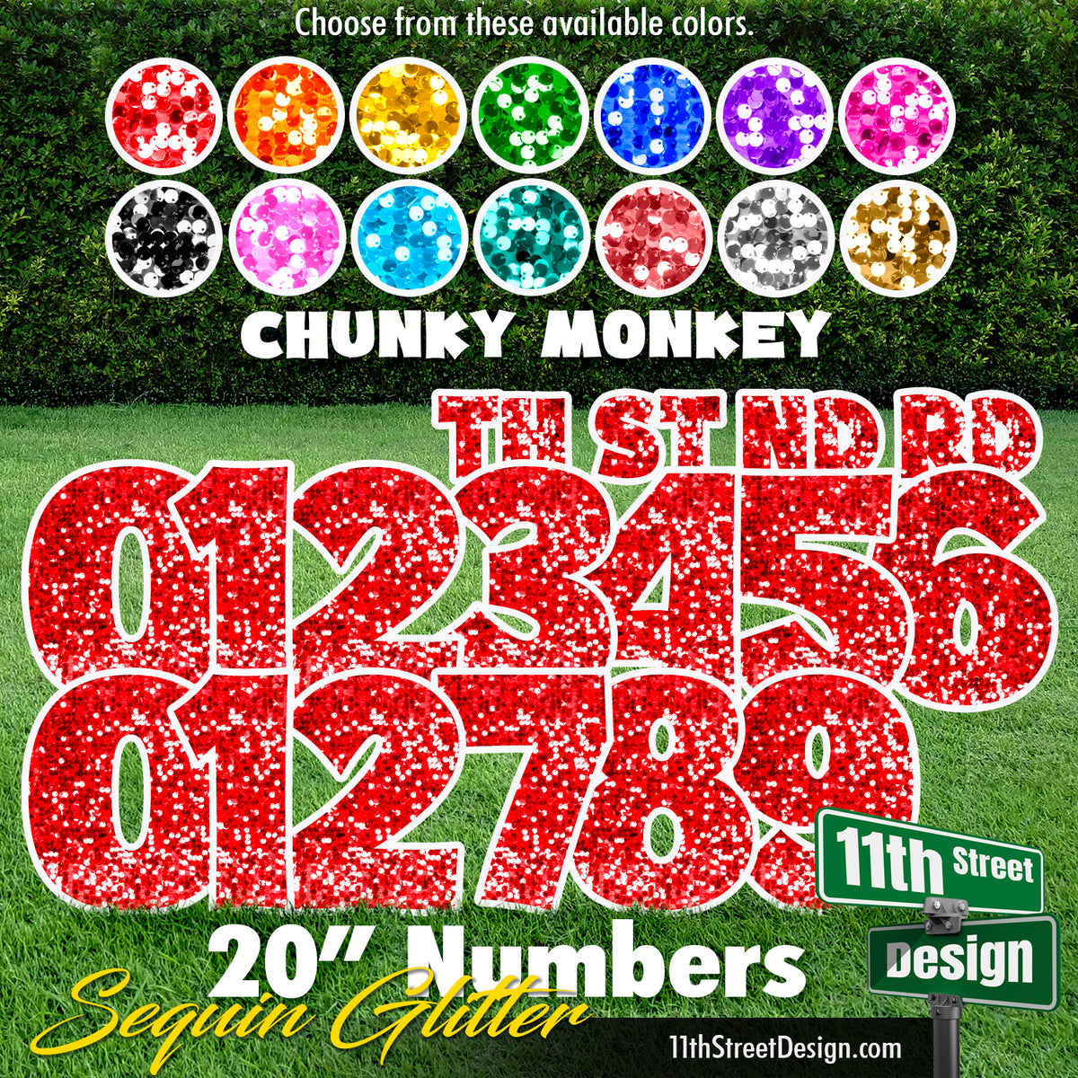 Sequin Glitter 20&quot; Chunky Monkey Numbers Yard Card Set