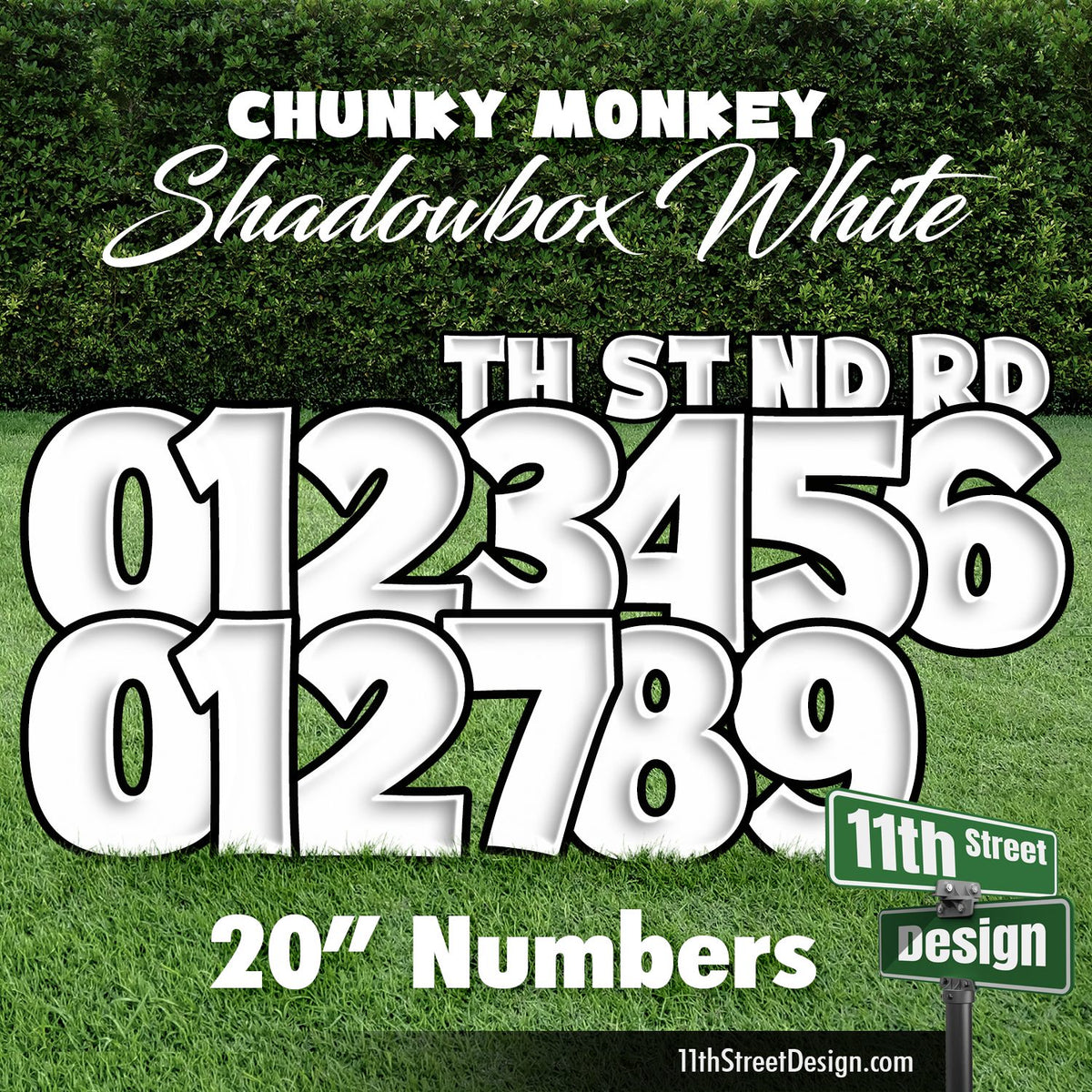 Shadowbox White 20&quot; Chunky Monkey Numbers Yard Card Set