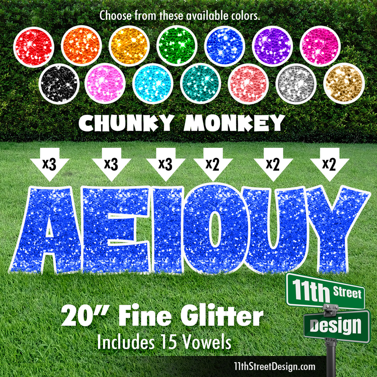 Fine Glitter 20&quot; Chunky Monkey Yard Card Set Includes 15 Vowels