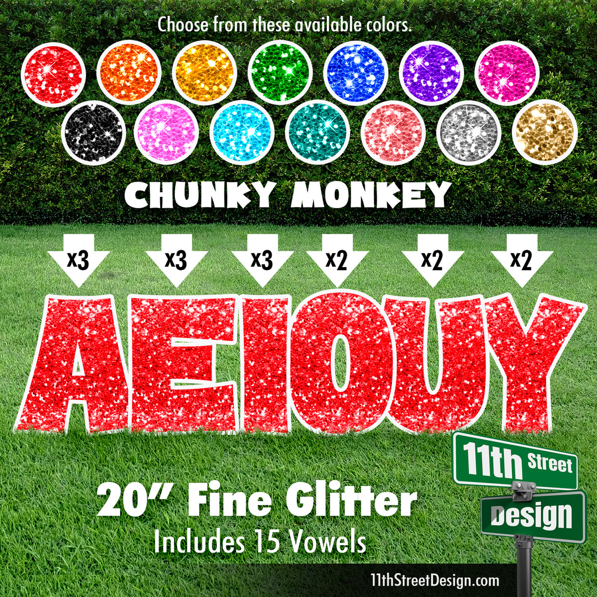Fine Glitter 20&quot; Chunky Monkey Yard Card Set Includes 15 Vowels