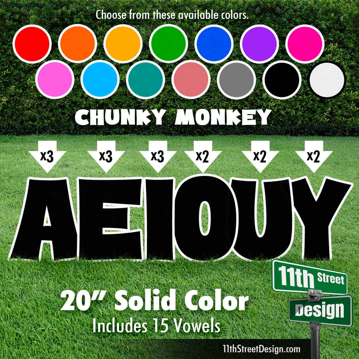 Solid Color 20&quot; Chunky Monkey Yard Card Set Includes 15 Vowels