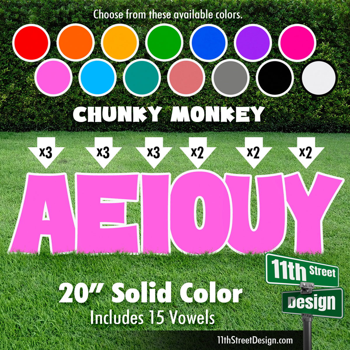 Solid Color 20&quot; Chunky Monkey Yard Card Set Includes 15 Vowels