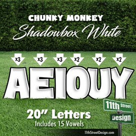 Shadowbox White 20&quot; Chunky Monkey Yard Card Set Includes 15 Vowels