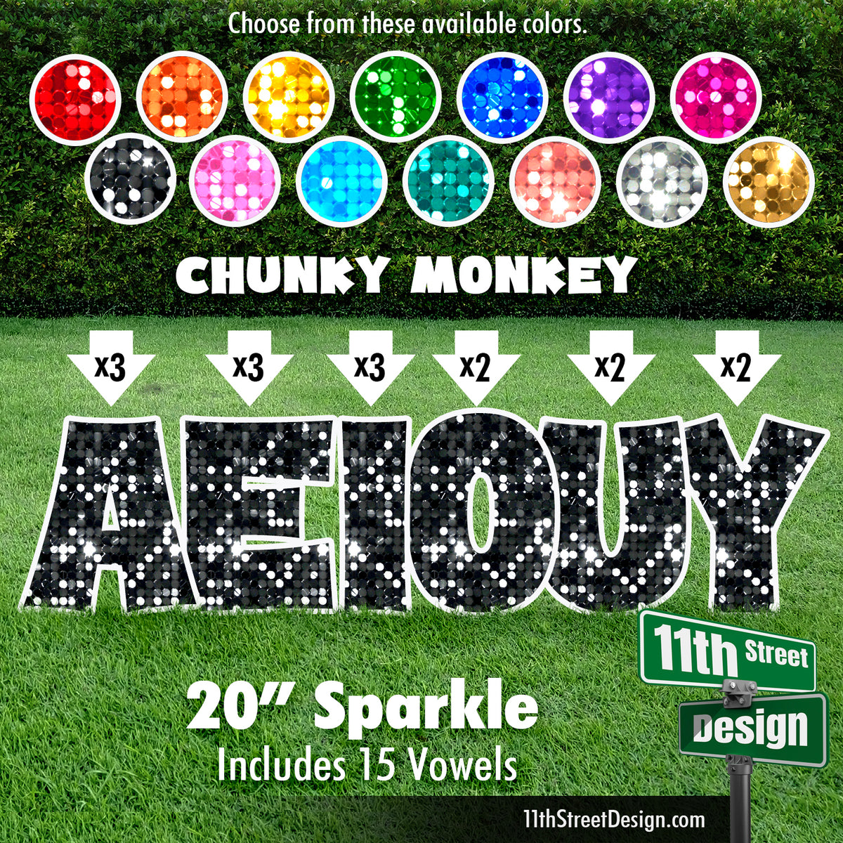 Sparkle 20&quot; Chunky Monkey Yard Card Set Includes 15 Vowels