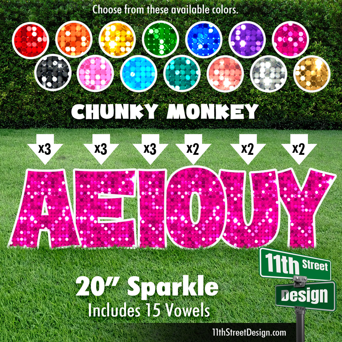 Sparkle 20&quot; Chunky Monkey Yard Card Set Includes 15 Vowels