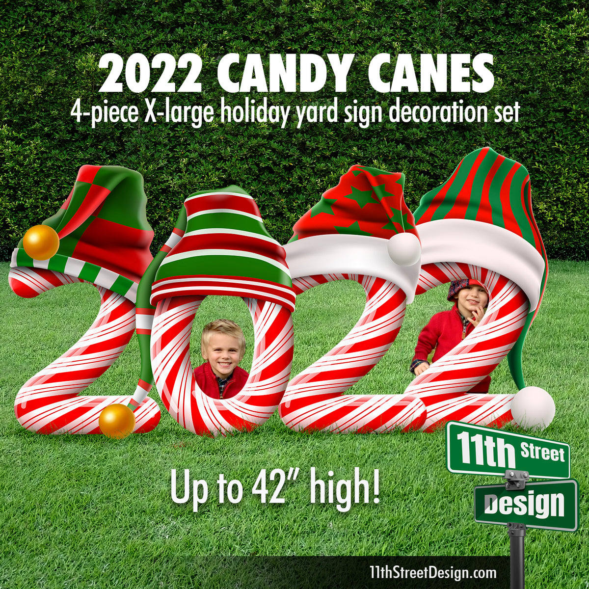 2022 Candy Cane Numbers Christmas Lawn Decoration Yard Card Set