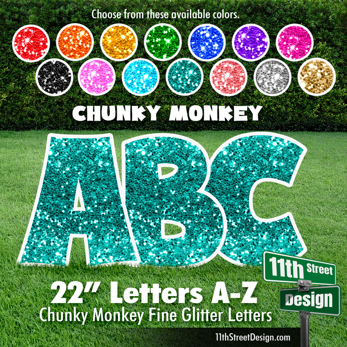 Fine Glitter 22&quot; Chunky Monkey 26 Letter Alphabet Yard Card Set Includes Letters A-Z