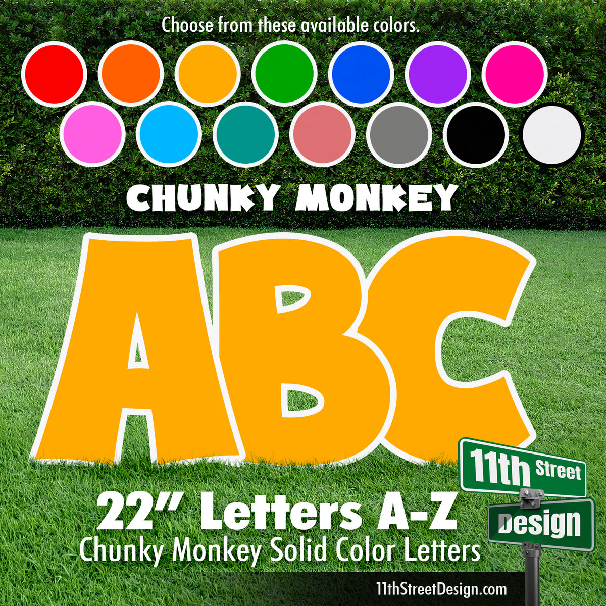 Solid Color 22&quot; Chunky Monkey 26 Letter Alphabet Yard Card Set Includes Letters A-Z