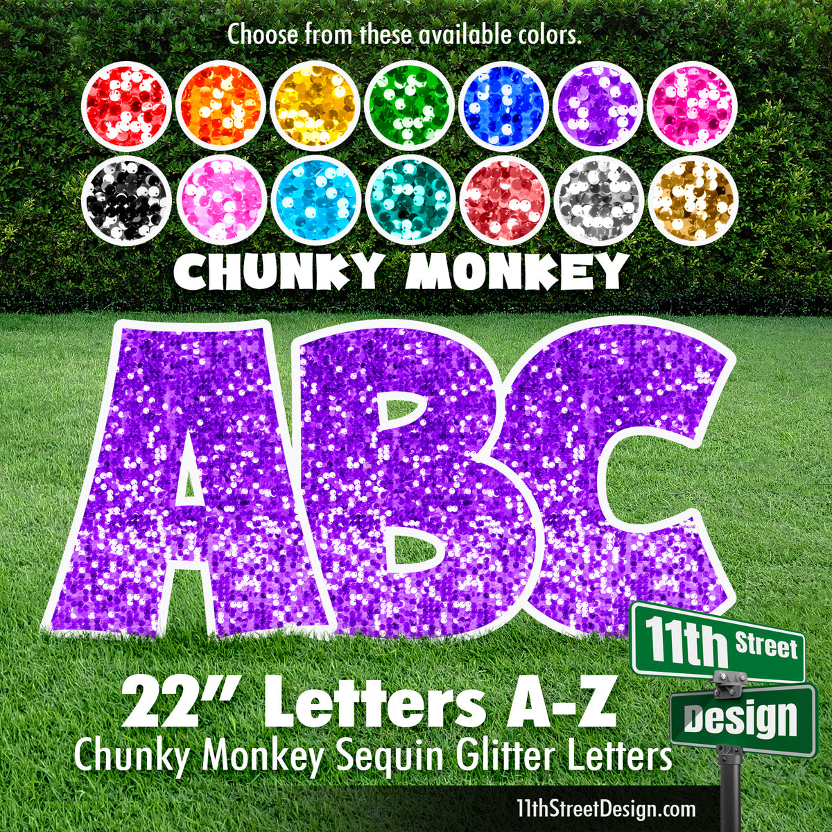 Sequin Glitter 22&quot; Chunky Monkey 26 Letter Alphabet Yard Card Set Includes Letters A-Z
