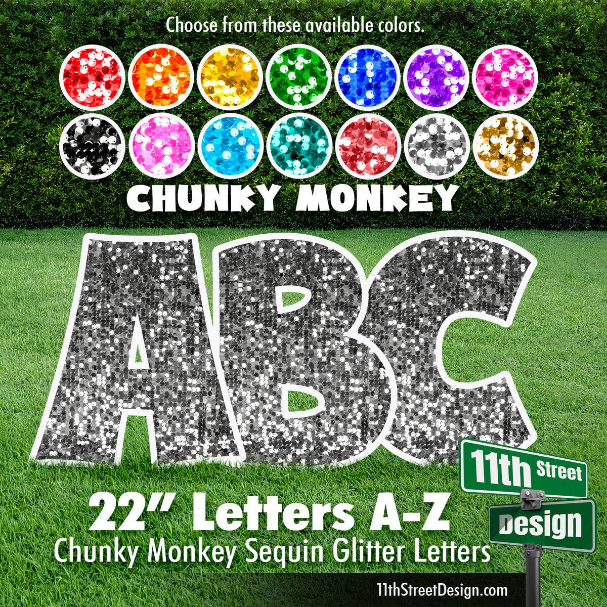 Sequin Glitter 22&quot; Chunky Monkey 26 Letter Alphabet Yard Card Set Includes Letters A-Z