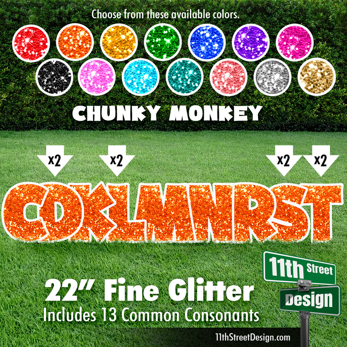 Fine Glitter 22&quot; Chunky Monkey Yard Card Set Includes 13 Common Consonants
