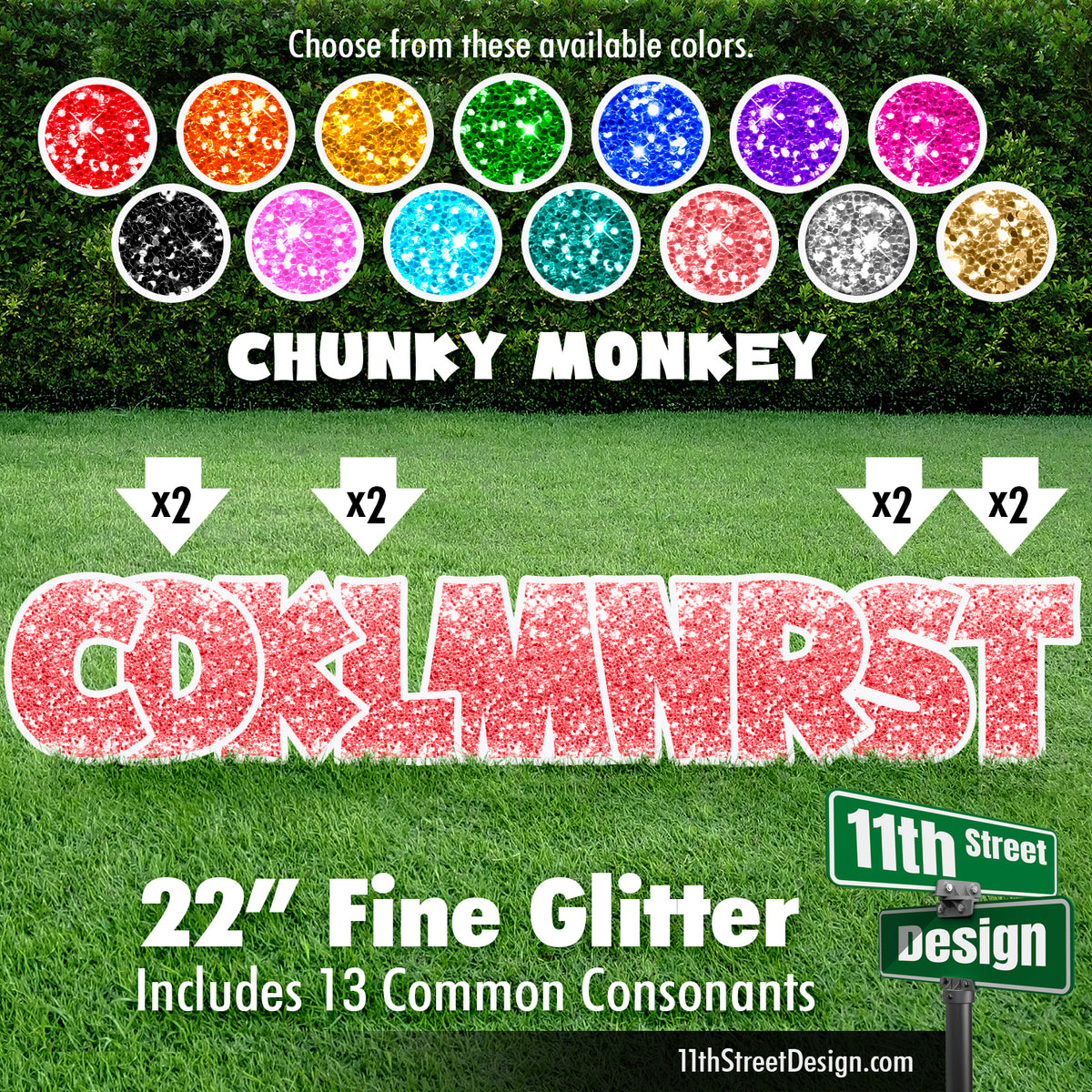 Fine Glitter 22&quot; Chunky Monkey Yard Card Set Includes 13 Common Consonants