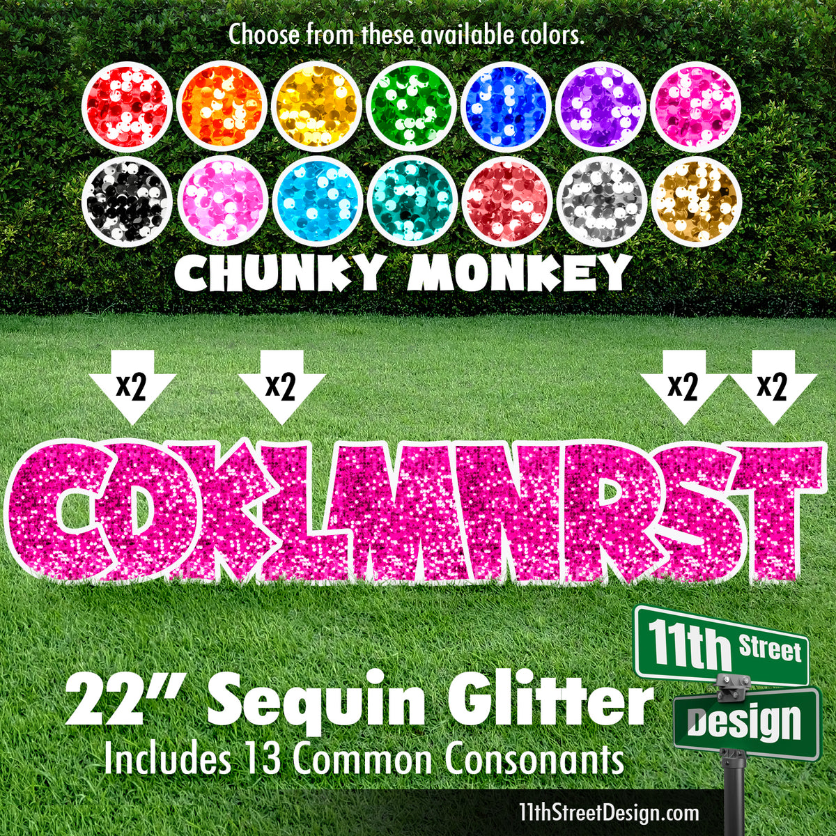 Sequin Glitter 22&quot; Chunky Monkey Yard Card Set Includes 13 Common Consonants