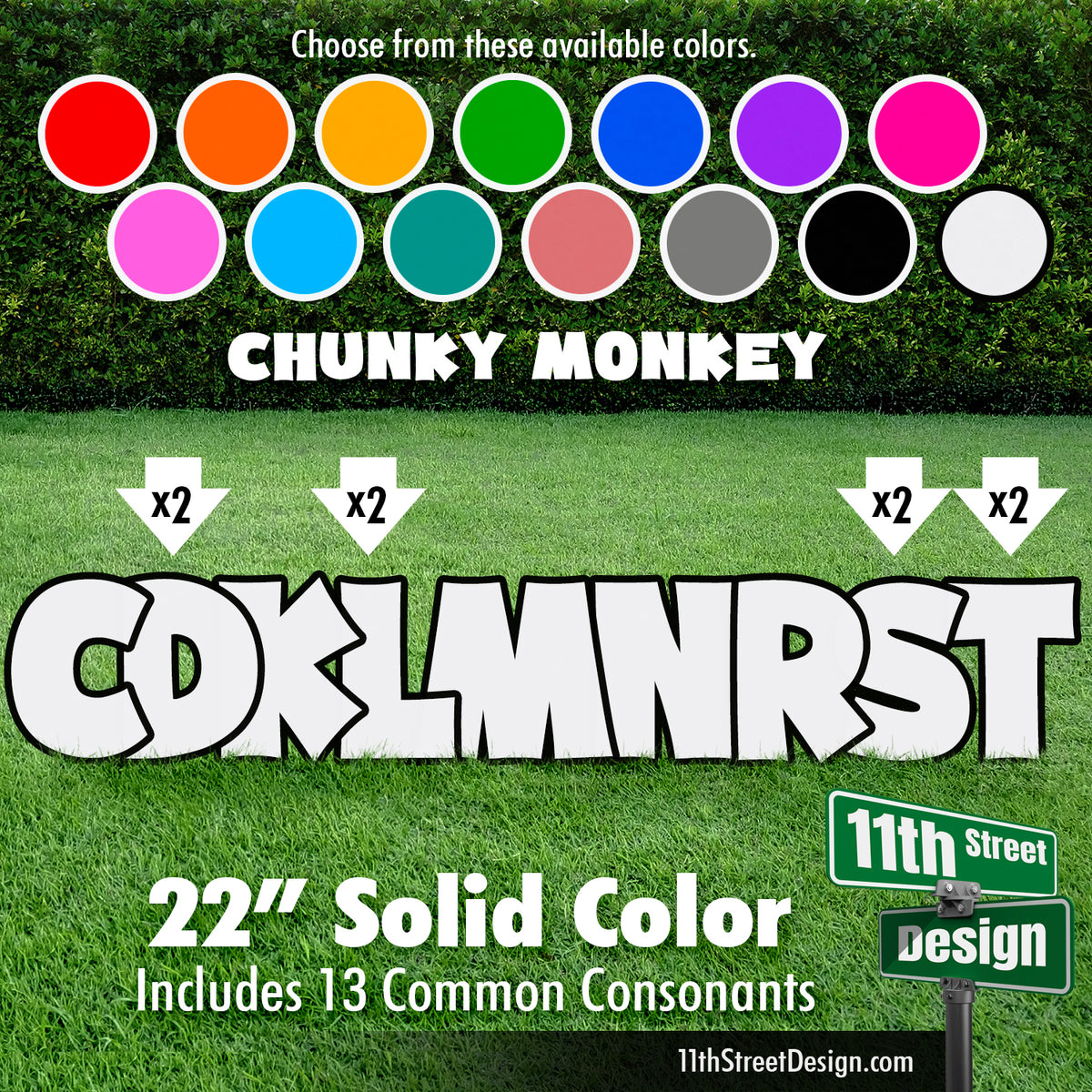 Solid Color 22&quot; Chunky Monkey Yard Card Set Includes 13 Common Consonants