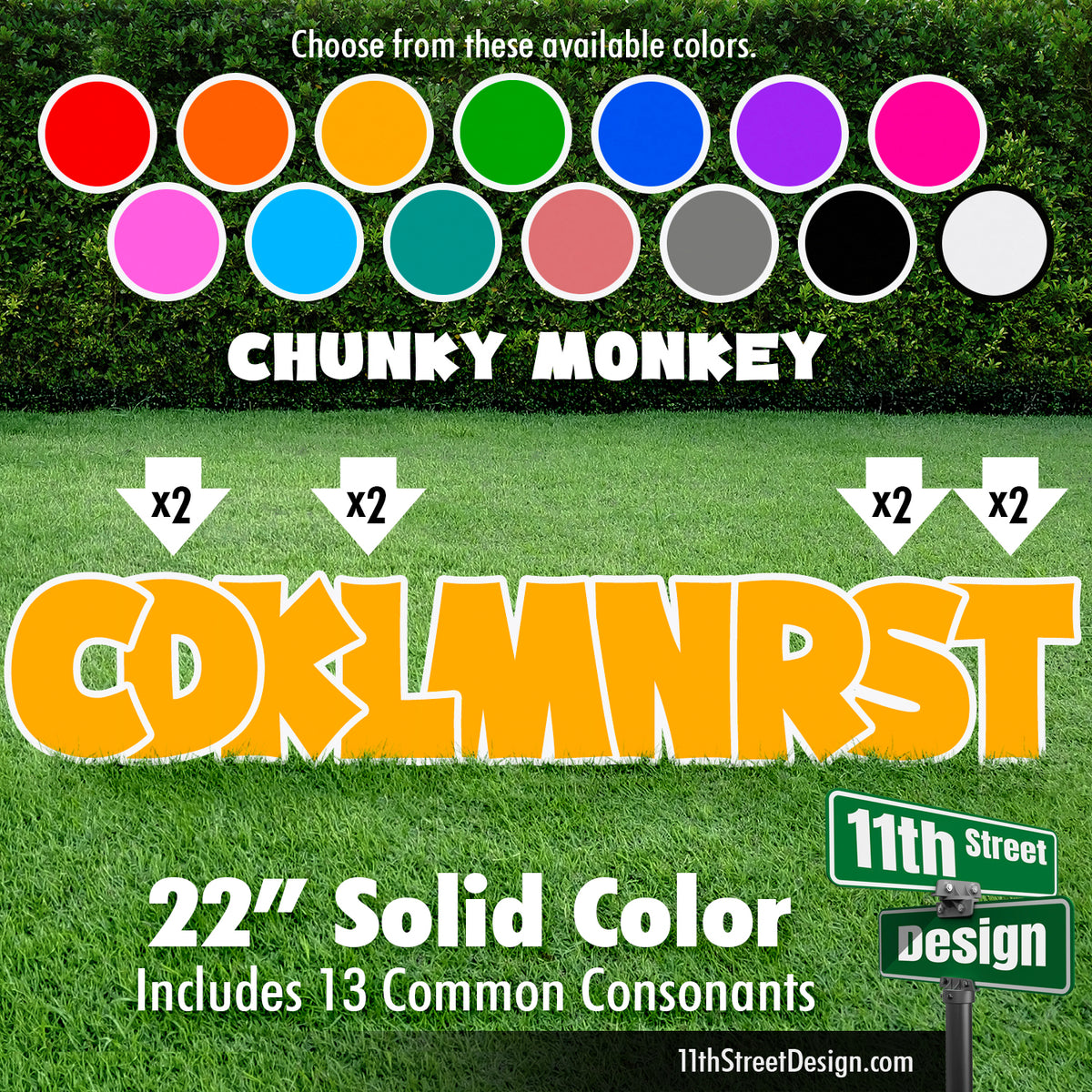Solid Color 22&quot; Chunky Monkey Yard Card Set Includes 13 Common Consonants