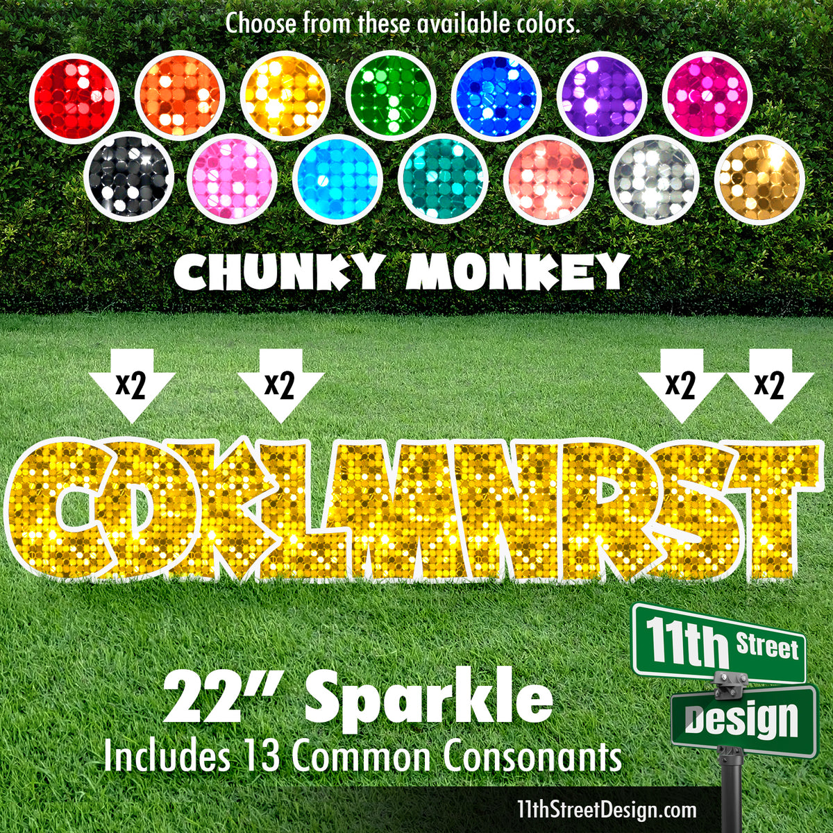 Sparkle 22&quot; Chunky Monkey Yard Card Set Includes 13 Common Consonants