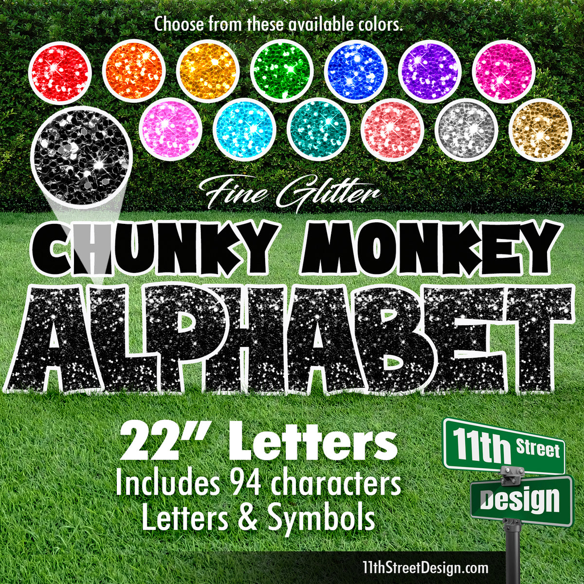 Fine Glitter 22&quot; Chunky Monkey Full Alphabet Yard Card Set Includes Letters &amp; Symbols