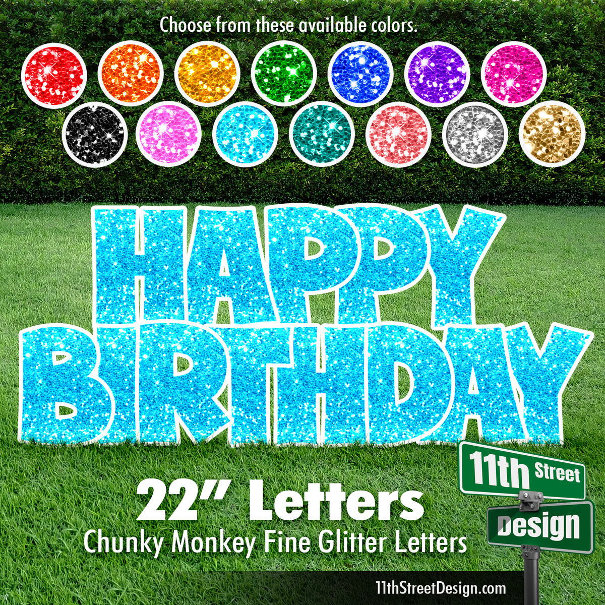 Fine Glitter Colors 22&quot; Chunky Monkey Happy Birthday Yard Card Set