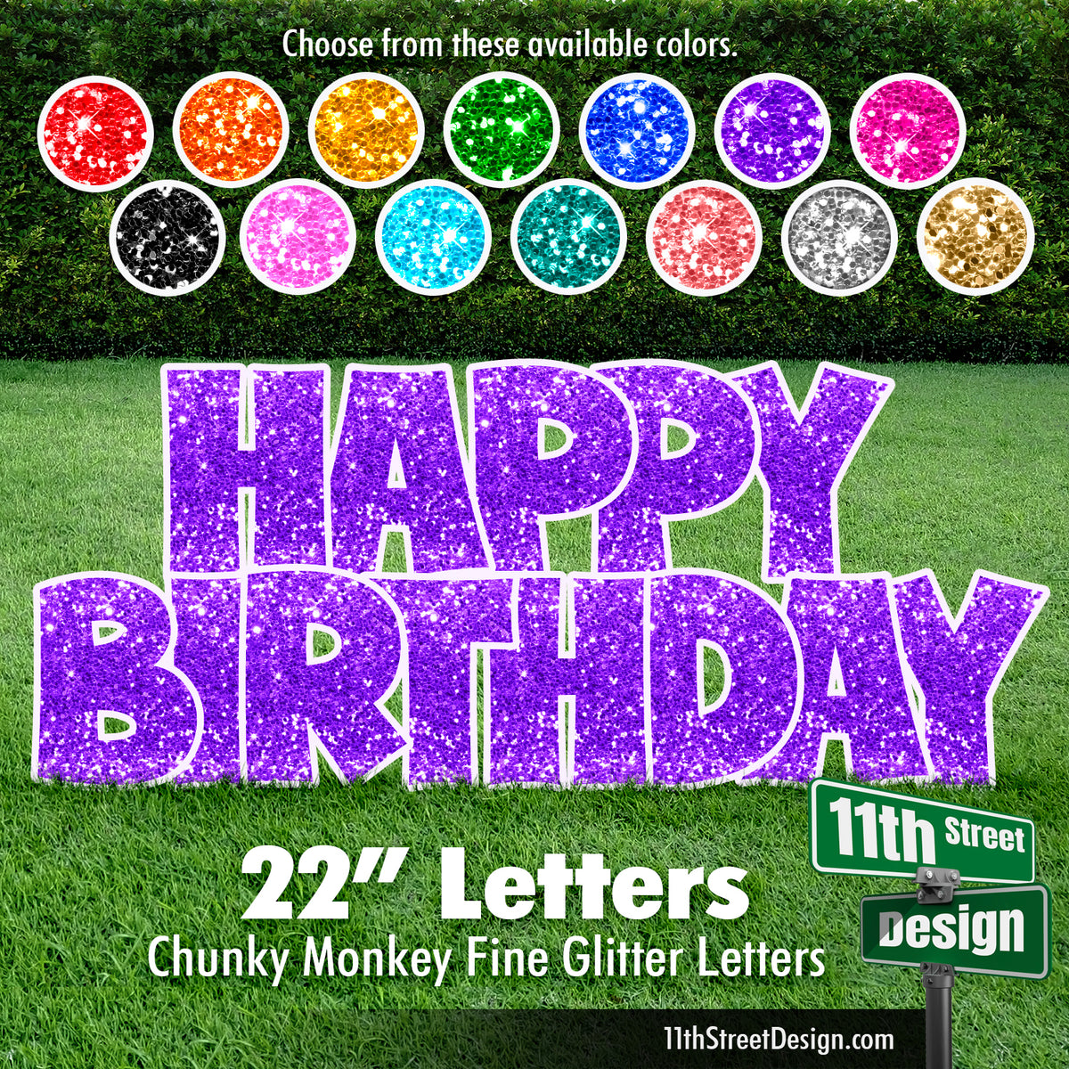 Fine Glitter Colors 22&quot; Chunky Monkey Happy Birthday Yard Card Set